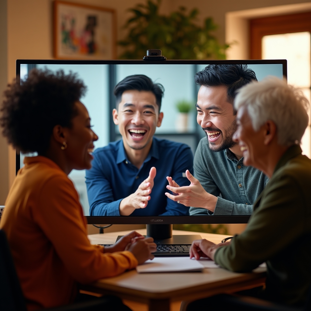 Gruppe von Erwachsenen diskutiert in einem Online-Webinar über Alltagskonsum